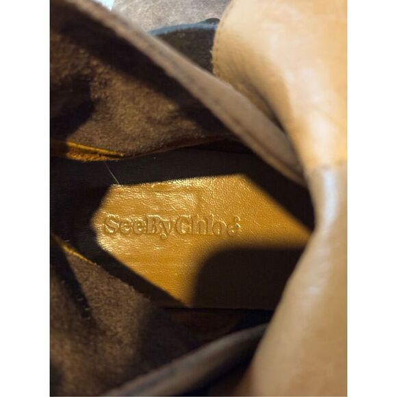 SEE BY CHLOE Suede Ankle Boot Brown Leather Buckle Strap Low Heel, $575 - Picture 6 of 7